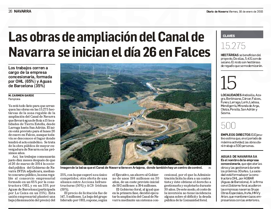 Imagen de la empresa Sociedad Concesionaria de La Zona Regable del Canal de Navarra a la que se le ofrecen los descuentos
